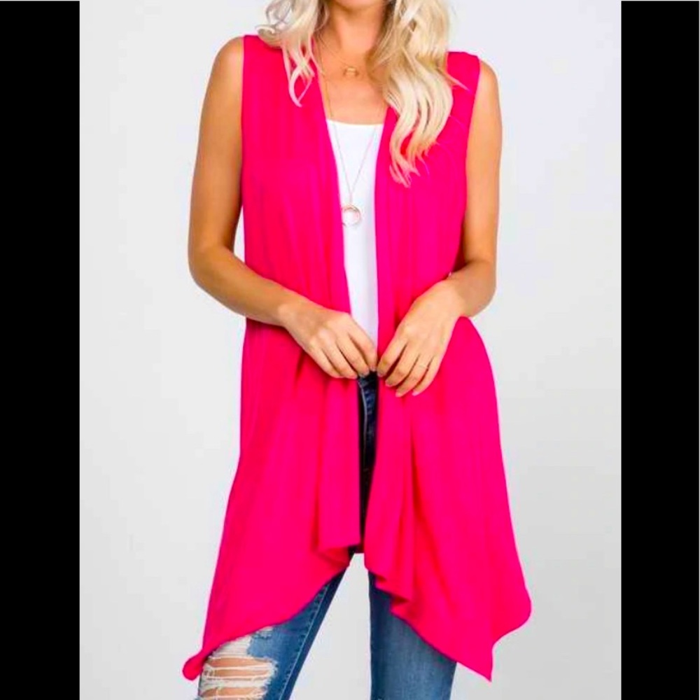 LOGO Layers Size XL Tunic Cardigan Sleeveless Long Line Pink Open Shark Bite Hem